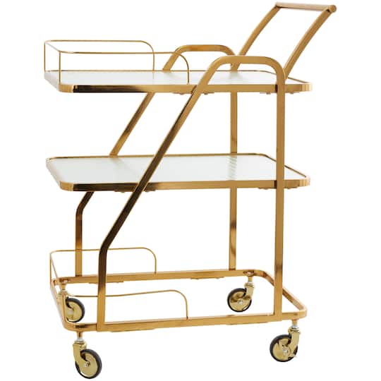 Gold Metal Glass Shelf 3-Tier Bar Cart